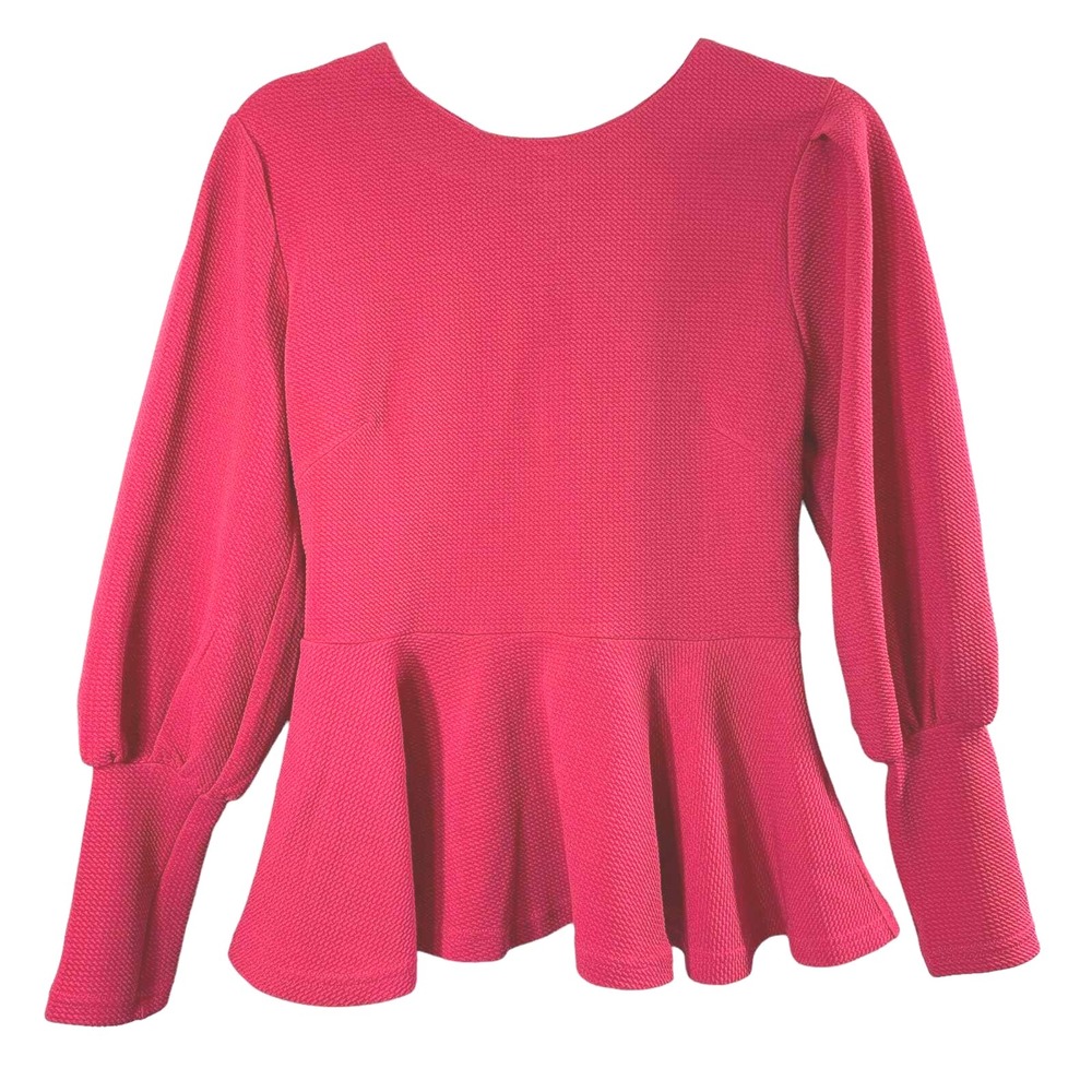 Womens Size Medium Flare Skater Hem Top Fuchsia Pink Knit‎ Long Sleeve